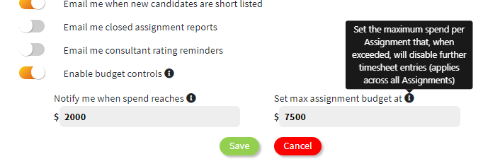 Setting budgets on JOYN’s Admin User Setting