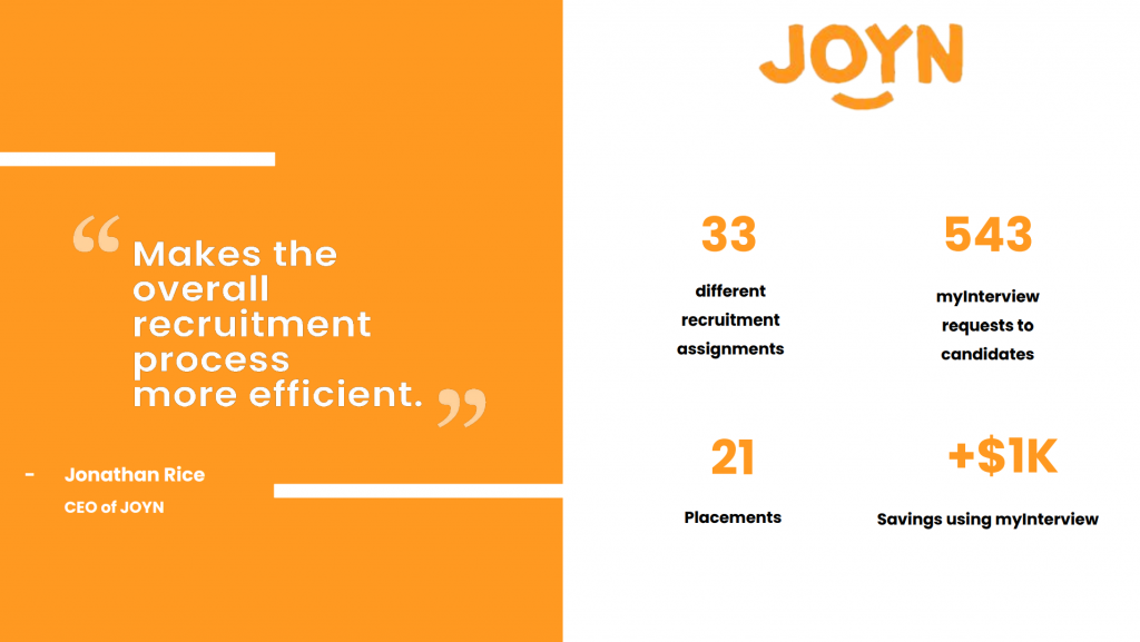 Stats showing the cost savings gained when using video screening and JOYN